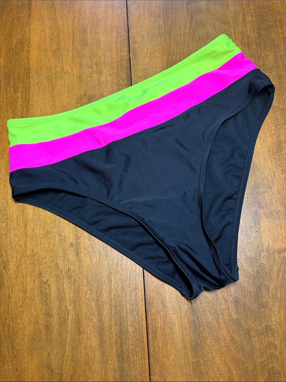 Popvil Black Bikini Bottom with Neon Pink and Lime Waistbands, L